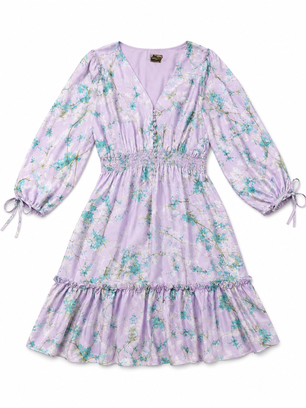 Taylor Women’s Size 4 Lavender Floral Chiffon Smocked Waist Ruffle Dress